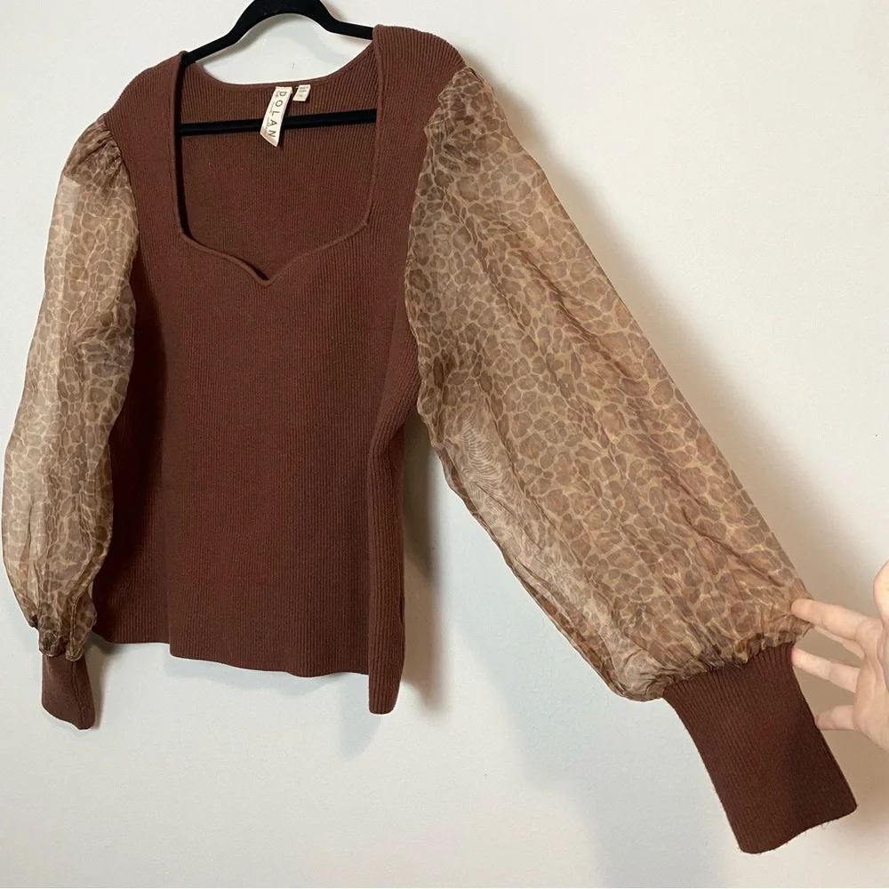 Anthro Dolan Sheer Puff Sleeve Sweater - Picture 8 of 11